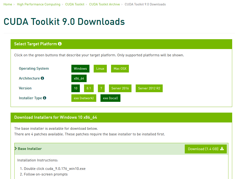 nVidia CUDA download webpage